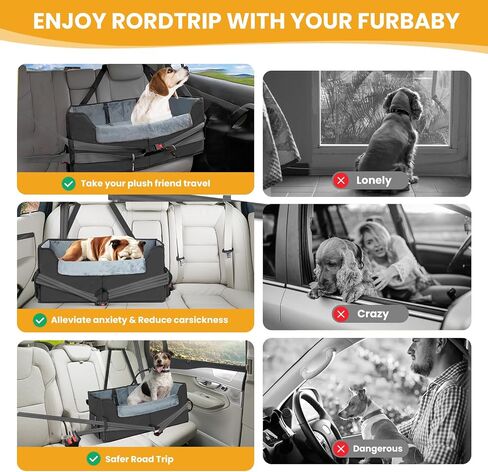 Dog Car Seat - Upgrade Super Soft Memory Foam Booster Car Seats for Small Medium Dogs, Dog Bed Washable with Storage Pockets Clip-On Safety Leash and Foam Filling Pet Travel Accessories up to 35lbs in Saudi Arabia
