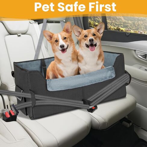 Dog Car Seat - Upgrade Super Soft Memory Foam Booster Car Seats for Small Medium Dogs, Dog Bed Washable with Storage Pockets Clip-On Safety Leash and Foam Filling Pet Travel Accessories up to 35lbs in Saudi Arabia
