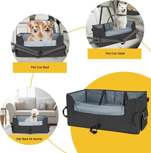 Dog Car Seat - Upgrade Super Soft Memory Foam Booster Car Seats for Small Medium Dogs, Dog Bed Washable with Storage Pockets Clip-On Safety Leash and Foam Filling Pet Travel Accessories up to 35lbs in Saudi Arabia