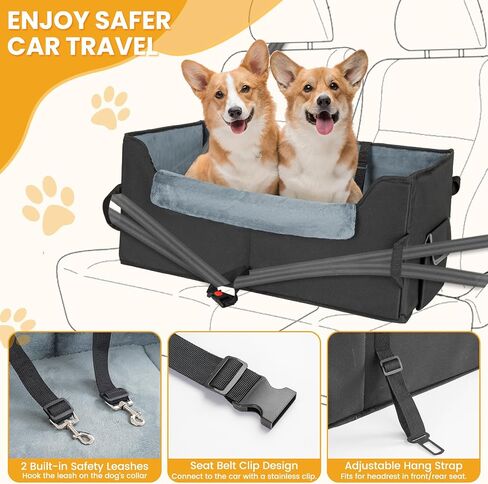 Dog Car Seat - Upgrade Super Soft Memory Foam Booster Car Seats for Small Medium Dogs, Dog Bed Washable with Storage Pockets Clip-On Safety Leash and Foam Filling Pet Travel Accessories up to 35lbs in Saudi Arabia