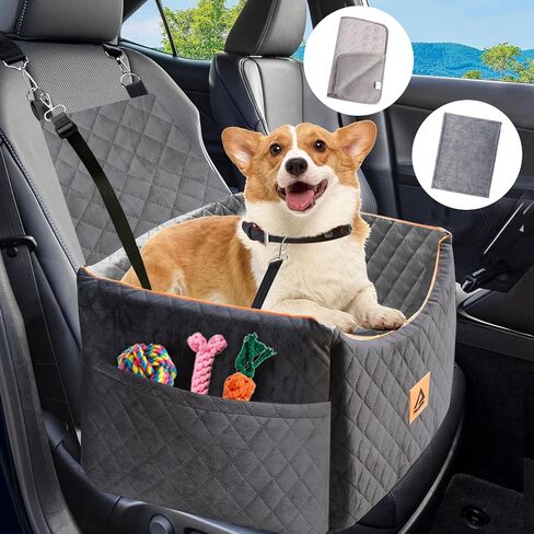 Memory Foam Dog Car Seat for Small Medium Sized Dogs, Quick Rebound Booster Car Seat for Dogs Up to 35lbs, Pet Car Seat Travel Bed with Detachable Washable Cover, Storage Pocket, Dog Seat Belt in Saudi Arabia