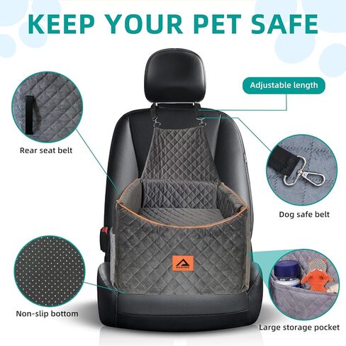 Memory Foam Dog Car Seat for Small Medium Sized Dogs, Quick Rebound Booster Car Seat for Dogs Up to 35lbs, Pet Car Seat Travel Bed with Detachable Washable Cover, Storage Pocket, Dog Seat Belt in Saudi Arabia