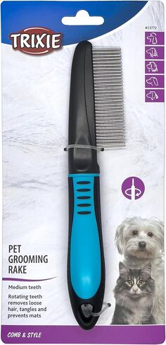 TRIXIE Pet Grooming Rake, Medium Tooth, For Dogs and Cats, Rotating Teeth Removes Loose Hair, Tangles, and Prevents Mats, 8.7" (22cm) in Saudi Arabia