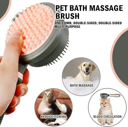 2 في 1 فرش مزدوجة الجانب للقطط للقطط الداخلية ومستلزمات العناية بالقطط ومشط للقطط مع زر تحرير مستلزمات الحيوانات الأليفة ومشط البراغيث وفرشاة ملساء لإزالة شعر الكلاب وتدليك (وردي) in Kuwait