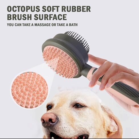 2 في 1 فرش مزدوجة الجانب للقطط للقطط الداخلية ومستلزمات العناية بالقطط ومشط للقطط مع زر تحرير مستلزمات الحيوانات الأليفة ومشط البراغيث وفرشاة ملساء لإزالة شعر الكلاب وتدليك (وردي) in Kuwait