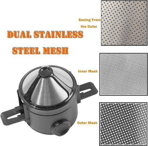 صانعة القهوة من أجل 1-2 كوب، فلتر منقط القهوة المخروطي القابل لإعادة الاستخدام، مرشحات قهوة قابلة لإعادة الاستخدام من الفولاذ المقاوم للصدأ مع فرشاة تنظيف للسفر في المنزل والمكتب in Kuwait