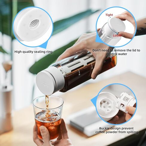 MHW-3BOMBER Camping Cold Brew Coffee Maker 600ml/20oz Travel Cold Brew Pitcher For Space Saving Iced Tea and Coffee Maker with Filter White CE6136-OS in Saudi Arabia