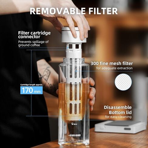 MHW-3BOMBER Camping Cold Brew Coffee Maker 600ml/20oz Travel Cold Brew Pitcher For Space Saving Iced Tea and Coffee Maker with Filter White CE6136-OS in Saudi Arabia