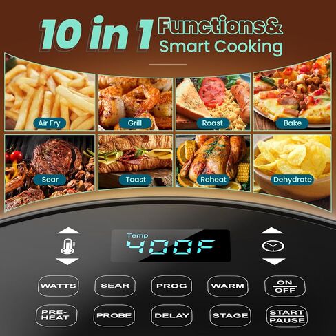 مقلاة هوائية Nuwave Brio 10 في 1، سعة مقلاة هوائية 6 QT مع مسبار ذكي، خبز شواء مشوي للوجبات السريعة، أدوات تحكم رقمية بلمسة واحدة، مقلاة قوية 1800 واط، 100 وصفة، مقسم قابل للإزالة وطاسة شواء in Kuwait