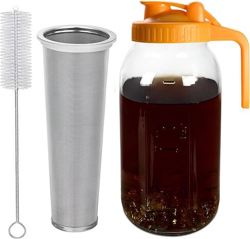 ماكينة صنع القهوة الباردة - تتضمن 2 كوارت (64 أونصة / 1.9 لتر) إبريق زجاجي سميك واسع الفم، مع فلتر شبكي من الفولاذ المقاوم للصدأ وغطاء قلاب للقهوة المثلجة، مصفاة القهوة in Kuwait