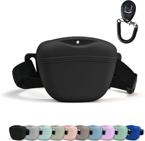 AUDWUD Upgraded Version of Silicone Treat Bag,Tighter Sealing to Prevent Food from Falling out While Walking;Comes with a Belt for Convenient Wearing;also Includes a Training Clicker in Saudi Arabia