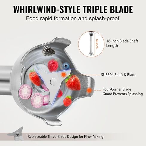 VEVOR Commercial Immersion Blender, 350W Heavy Duty Hand Mixer, 16 inch Stepless Variable Speed Mixer with Stainless Steel Blade, Multi-Purpose Portable Mixer for Soup, Sauces, Mashed Potatoes, Cream in Saudi Arabia