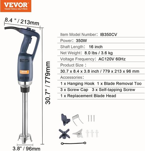 VEVOR Commercial Immersion Blender, 350W Heavy Duty Hand Mixer, 16 inch Stepless Variable Speed Mixer with Stainless Steel Blade, Multi-Purpose Portable Mixer for Soup, Sauces, Mashed Potatoes, Cream in Saudi Arabia