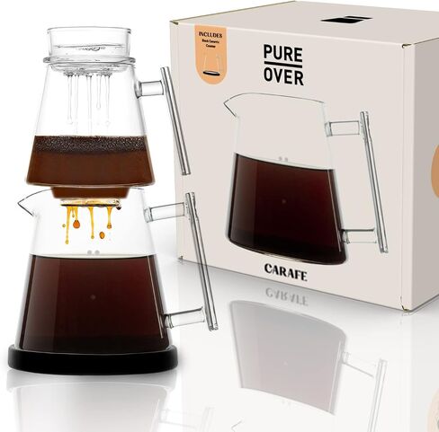 مجموعة Pure Over Brew مقاس XL - طقم ماكينة صنع القهوة الزجاجية - مجموعة مكونة من 6 قطع مع إبريق - صب فوق قطارة القهوة مع فلتر زجاجي مدمج قابل لإعادة الاستخدام بدون ورق - مصنوع من زجاج البورسليكات in Saudi Arabia