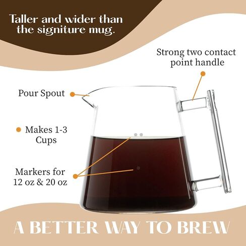 مجموعة Pure Over Brew مقاس XL - طقم ماكينة صنع القهوة الزجاجية - مجموعة مكونة من 6 قطع مع إبريق - صب فوق قطارة القهوة مع فلتر زجاجي مدمج قابل لإعادة الاستخدام بدون ورق - مصنوع من زجاج البورسليكات in Saudi Arabia