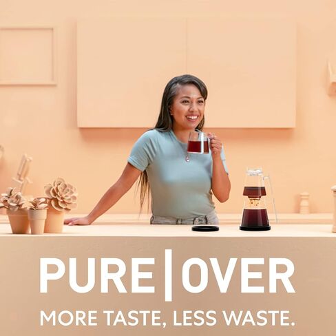 مجموعة Pure Over Brew مقاس XL - طقم ماكينة صنع القهوة الزجاجية - مجموعة مكونة من 6 قطع مع إبريق - صب فوق قطارة القهوة مع فلتر زجاجي مدمج قابل لإعادة الاستخدام بدون ورق - مصنوع من زجاج البورسليكات in Saudi Arabia