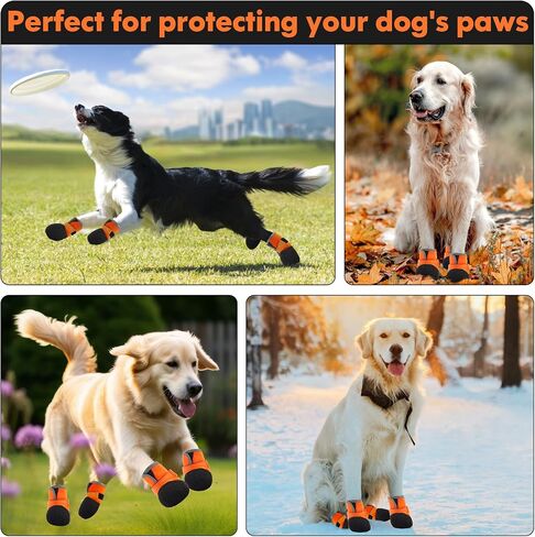 Dog Shoes, Outdoor Dog Boots Non-Slip Waterproof Dog Booties for Medium to Large Dogs 4Pcs for Winter Snowy Day, Summer Hot Pavement with Rugged Sole Pink in Saudi Arabia