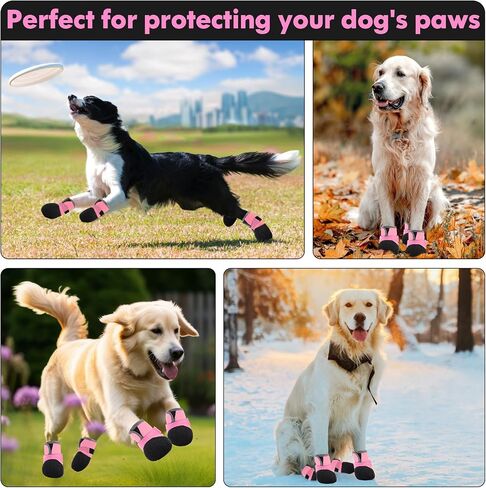 Dog Shoes, Outdoor Dog Boots Non-Slip Waterproof Dog Booties for Medium to Large Dogs 4Pcs for Winter Snowy Day, Summer Hot Pavement with Rugged Sole Pink in Saudi Arabia