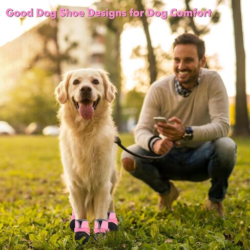Dog Shoes, Outdoor Dog Boots Non-Slip Waterproof Dog Booties for Medium to Large Dogs 4Pcs for Winter Snowy Day, Summer Hot Pavement with Rugged Sole Pink in Saudi Arabia