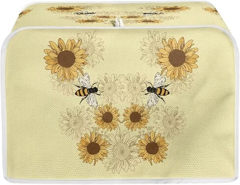 Sunflower Bee Print Toaster Dust Cover Anti-Scratch Bread Machine Protection Cover Dust Proof Case Kitchen Small Appliance Dust Cover for Most Standard 2 Slice Toaster in Saudi Arabia