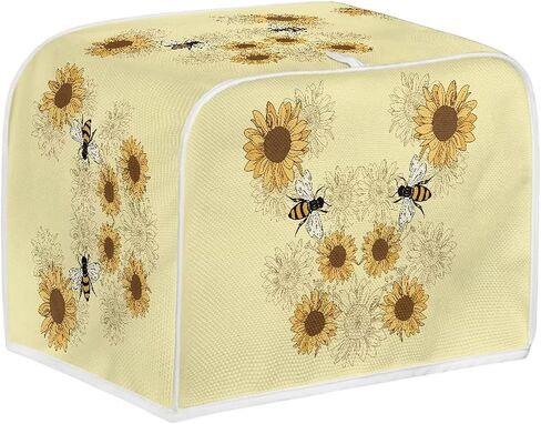 Sunflower Bee Print Toaster Dust Cover Anti-Scratch Bread Machine Protection Cover Dust Proof Case Kitchen Small Appliance Dust Cover for Most Standard 2 Slice Toaster in Saudi Arabia