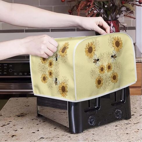 Sunflower Bee Print Toaster Dust Cover Anti-Scratch Bread Machine Protection Cover Dust Proof Case Kitchen Small Appliance Dust Cover for Most Standard 2 Slice Toaster in Saudi Arabia