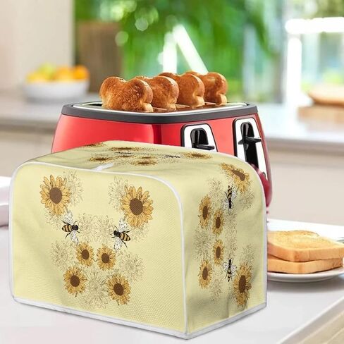 Sunflower Bee Print Toaster Dust Cover Anti-Scratch Bread Machine Protection Cover Dust Proof Case Kitchen Small Appliance Dust Cover for Most Standard 2 Slice Toaster in Saudi Arabia