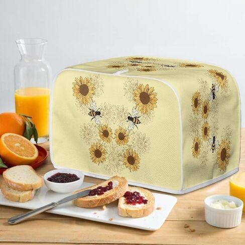 Sunflower Bee Print Toaster Dust Cover Anti-Scratch Bread Machine Protection Cover Dust Proof Case Kitchen Small Appliance Dust Cover for Most Standard 2 Slice Toaster in Saudi Arabia