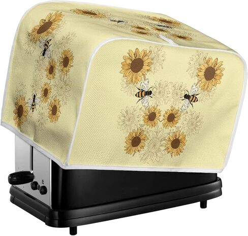 Sunflower Bee Print Toaster Dust Cover Anti-Scratch Bread Machine Protection Cover Dust Proof Case Kitchen Small Appliance Dust Cover for Most Standard 2 Slice Toaster in Saudi Arabia