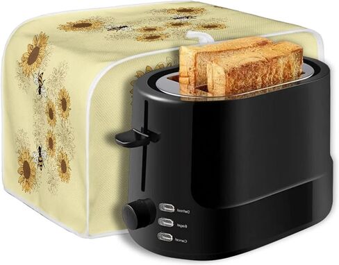 Sunflower Bee Print Toaster Dust Cover Anti-Scratch Bread Machine Protection Cover Dust Proof Case Kitchen Small Appliance Dust Cover for Most Standard 2 Slice Toaster in Saudi Arabia