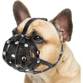Soft Leather French Bulldog Muzzle – Frenchie Muzzle for Biting and Grooming – Short Snout Dog Muzzle for Small Brachycephalic Breed Dogs: Pug, Shih Tzu, Bulldogs, Boston Terrier (M Size)