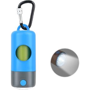 Rechargeable Dog Poop Bag Dispenser With Safety LED Flashlight, Pet Waste Bag Holder with Carabiner Clip For Leash, Collar,Harness, and 15 PCS Extra Thick Doggy Waste Bags
