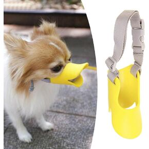 Anti Bite Duck Mouth Shape Dog Mouth Covers, Soft Duck Silicone Mouth Cover with Adjustable Strap, Small Medium Dogs Muzzle Masks Best for Prevent Barking, Biting, and Chewing(Yellow)