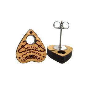Spirit Board Planchette Detailed Wood Stud Earrings with Hypoallergenic Nickel Free Titanium Posts, Ouija Board Wooden Witch Halloween Jewelry