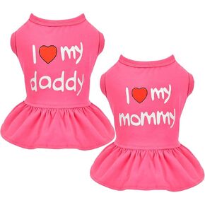 2 Pieces Dog Dresses for Small Dogs Girl Spring Summer Dog Clothes for Chihuahua Yorkie I Love My Mom/Daddy Cute Dog Tutu Skirt Puppy Dresses Pet Cat Apparel (Small)