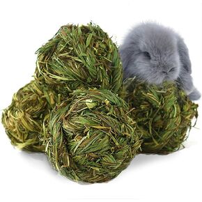 Hamiledyi Bunny Grass Ball 4 Pcs Rabbit Natural Timothy Grass Small Animal Activity Play Chew Toy for Hamster Guinea Pigs Gerbils