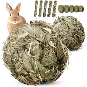 Natural Timothy Grass Chew Toys for Small Animals - Perfect for Rabbits, Guinea Pigs, Hamsters, Chinchillas, Rats and Gerbils - 12-Piece Set Handmade Play Balls for Teeth and Enrichment Treats