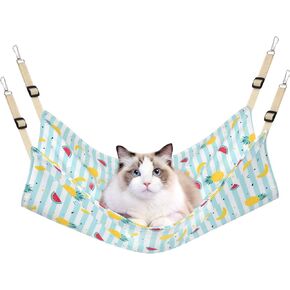 Cat Hammock Bed Cool Summer Hanging adjustable Pet Hammock Bed for Cats/Small Dogs/Rabbits/Other Small Animals (Blue Fruit)
