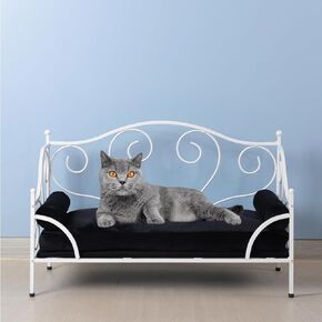Dog Sofa/Dog Couch with Detached Thick Cushion/Pet Bed with White Metal Frame/Dog Sofas and Chairs with Handmade/Bed for Dogs for Small Dog Summer Using(White)
