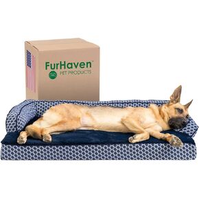 Furhaven Memory Foam Dog Bed for Large/Medium Dogs w/ Removable Bolsters & Washable Cover, For Dogs Up to 55 lbs - Plush & Woven Decor Comfy Couch Sofa - Diamond Gray, Large