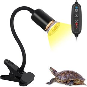 Dimmable Reptile Heat Lamp with Timer + 75W UVA UVB Light Bulb, Basking Spot Light Simulated Sunlight, Heating Lamp for Turtle, Lizard, Snake, Beared Dragon, Amphibians