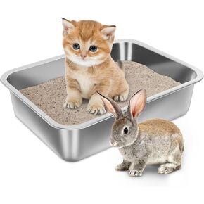 Stainless Steel Litter Box, 18"x14"x6"(Height) Medium Metal Cat Litter Box Easy Clean, Non Stick Litterbox No Smell for Cats or Kitty, Rabbits