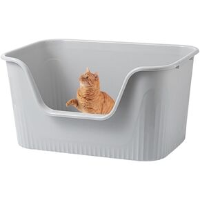 Vealind XXL Jumbo Cat Litter Box with High Sides Kitty Litter Box for Indoor Cats, Extra Cat Litter Tray for Big or Multi Cats Household, Seamless Kitten Box Grey 31''×21''×16''