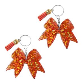 Glitter Cheer Bow Keychain - Cheer Charm Backpack Keychains - Girls Cheerleading Accessories - Cheer Gift for Cheerleaders and Team Members - Orange/2pcs