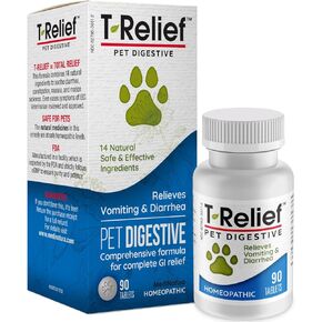 T-Relief Pet Digestive Complete GI Relief for Dog & Cat Soothing Aloe + 13 Natural Homeopathic Actives Help Calm Nausea & Diarrhea from Mild Illness Food Stress or Motion Sickness - 90 Tablets