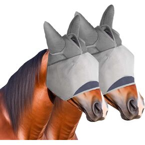 2pcs Horse Fly Mask, Super Comfort Fly Masks for Horses, Adjustable UV Protection Breathability Horses Fly Masks with Ears, Pony Mini Equine Fly Mask (2pcs, Large)