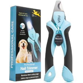 Fida Dog Nail Clippers with LED Light, Dog &Cat Nail Trimmer with Safety Guard & Nail File, Razor Sharp Blades, Pet Nail Trimmer/Clipper with Comfortable Ergonomic Handle (Batteries-Included)