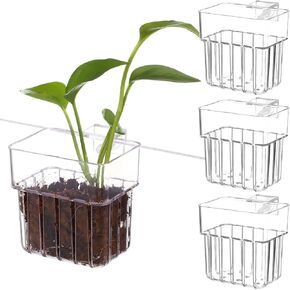Milisten 4pcs Aquarium Plant Holders, Hanging Aquatic Planter Cups with Hole, Adjustable Acrylic Fish Tank Plant Pot, Red Worm Cups for Fish Tank Aquarium Planter Decorations