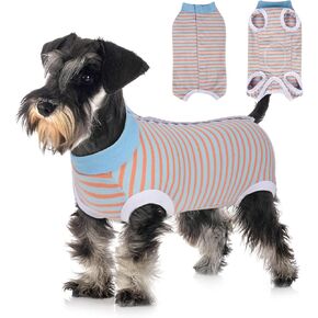 Dog Surgical Recovery Suit Soft Breathable Dog Bodysuit E-Collar & Cone Alternative Surgical Suit, Dog Stripe Onesie Anti Licking Wounds Spay Suits for Male and Female