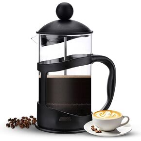 OZZMM 34 Oz Cafetiere 8 Cup French Press Coffee Maker, Coffee Press and Tea Maker with Triple Filters, Heat Resistant Borosilicate Glass Caffettiere with Steel Plunger, Black, FP-1000ML-US_02